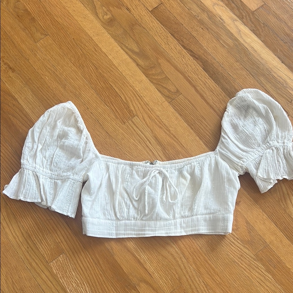 White Puff Sleeve Crop Top
